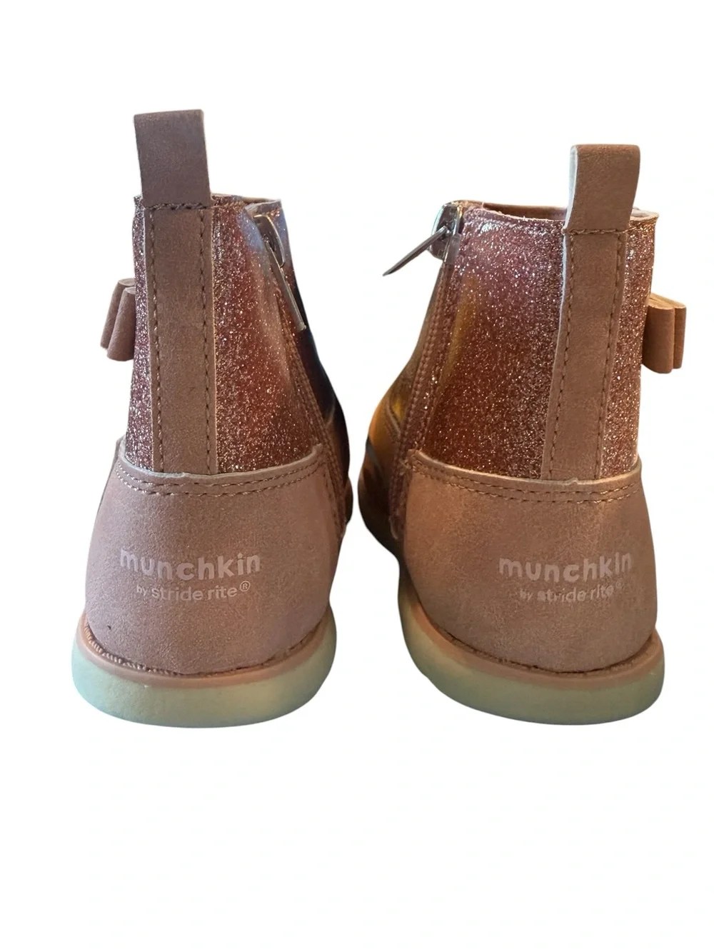 Munchkin by Stride Rite Avalon Blush Glitter Toddler Ankle Boots Pink Bow